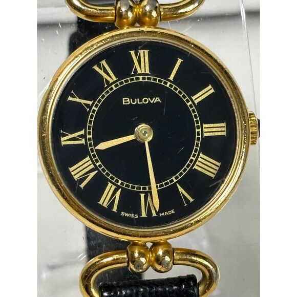 Bulova vintage 1979 black roman numeral manual wind women\'s watch, runs main image 8